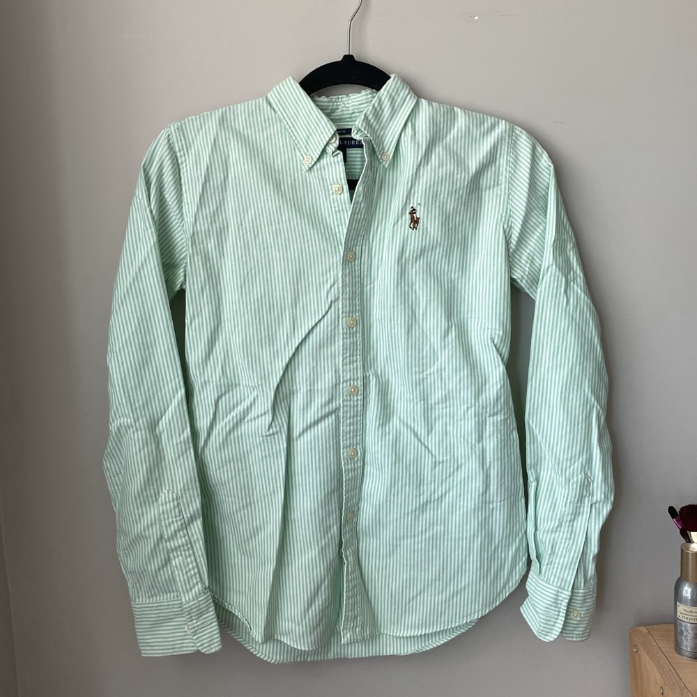 Ralph Lauren green and white striped button down